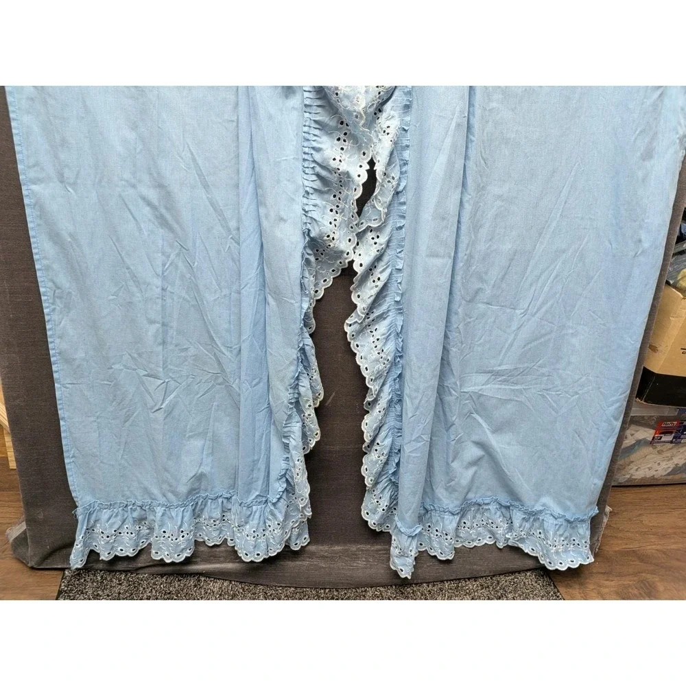 Country Shower Curtain/Valance 1 Piece Blue Eyelet Lace 80s Granny Core Kitchen